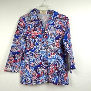 Pappagallo Tunic Top Women’s Size S Blue V-Neck Susie Cotton Blend